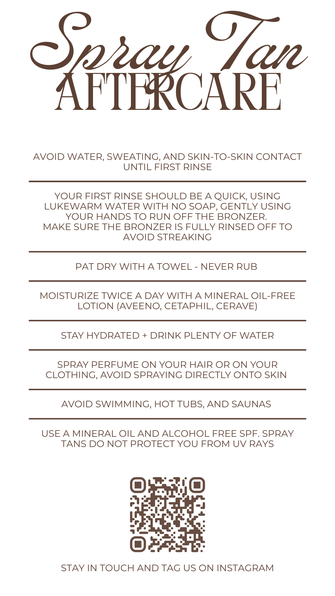 Spray tan aftercare instructions and maintenance tips by Sunny Daze Sunless in Lawrence, Kansas