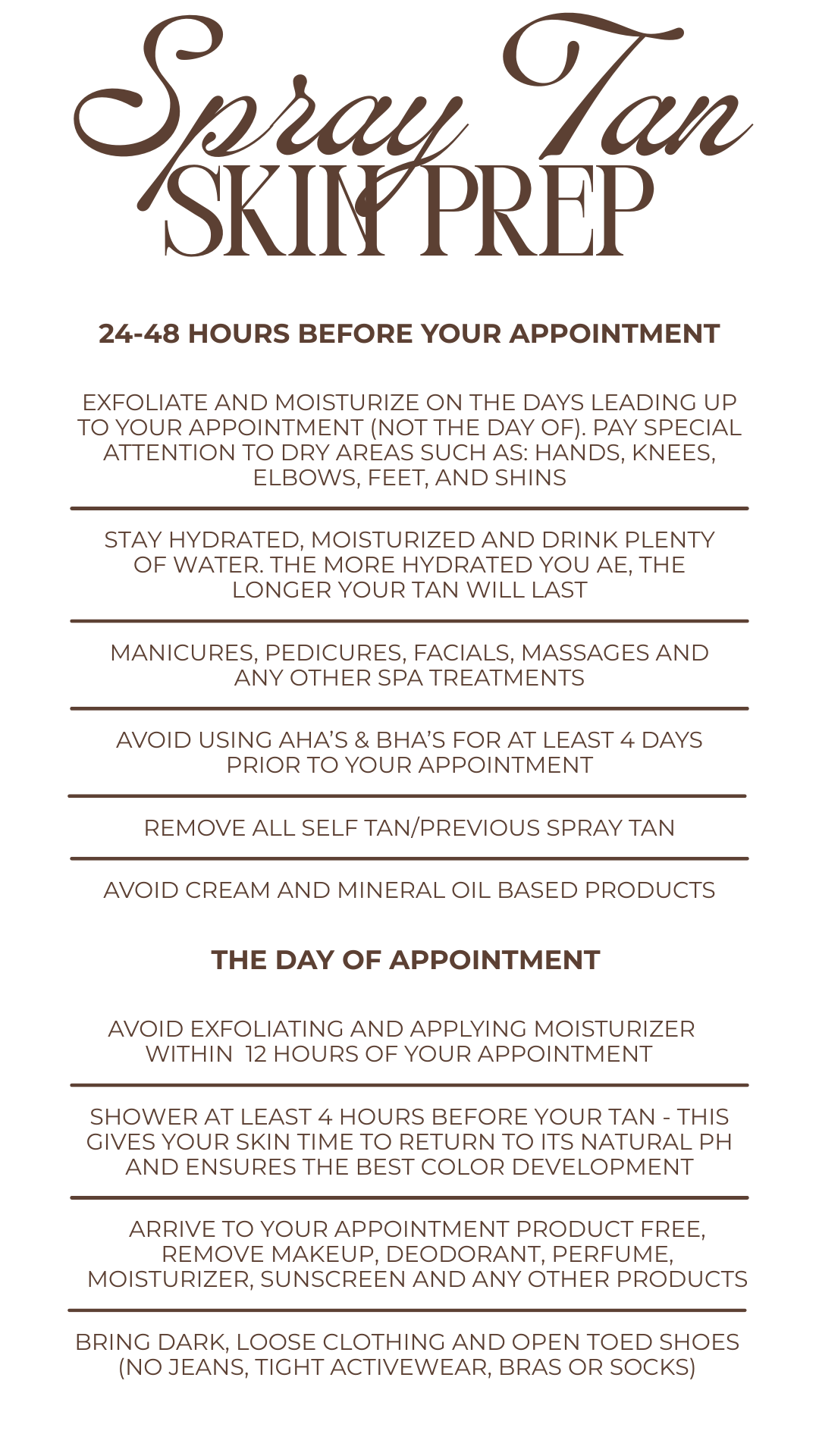 Spray tan preparation checklist and tips by Sunny Daze Sunless in Lawrence, Kansas