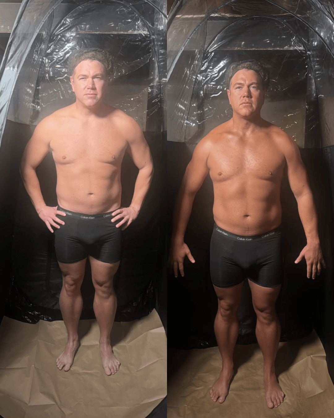 Spray tan before and after results — custom mobile spray tan by Sunny Daze Sunless, Lawrence KS