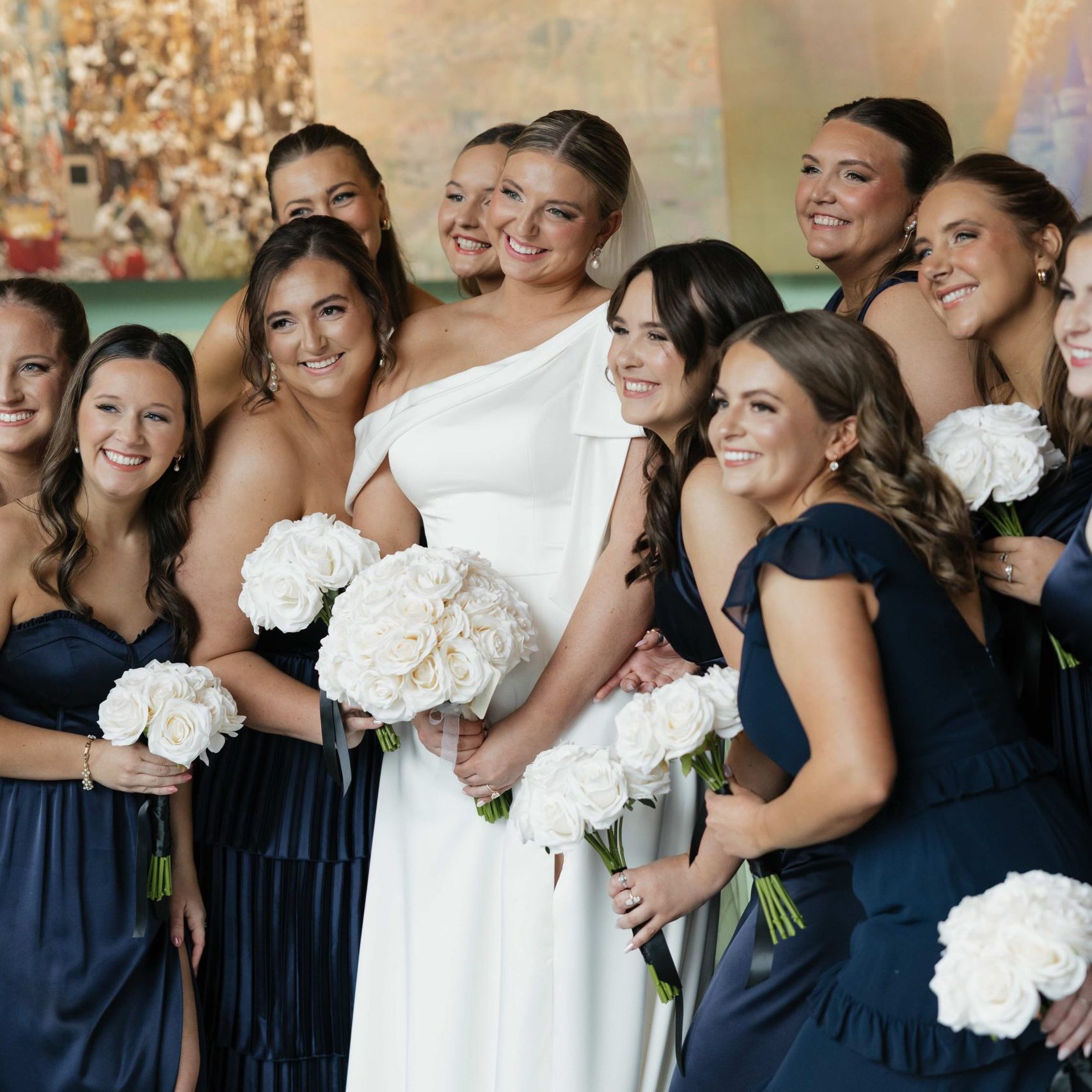 Bridal party with matching golden spray tans by Sunny Daze Sunless mobile group spray tan service in Prairie Village, Kansas.